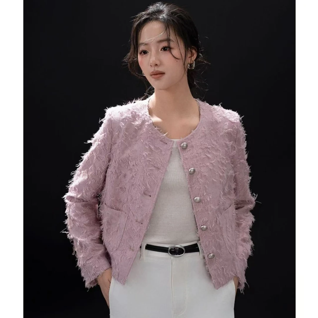 粉色流苏小香短外套女不易皱好打理春季女装
