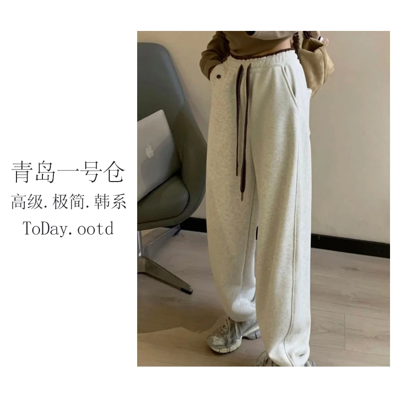 2025新款韩版简约显瘦高腰奥利绒休闲百搭加绒束脚运动裤-D8017