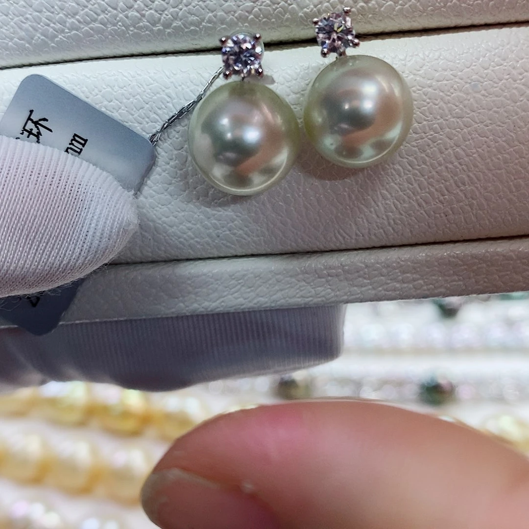 银S925镶嵌耳饰海水珍珠10-11