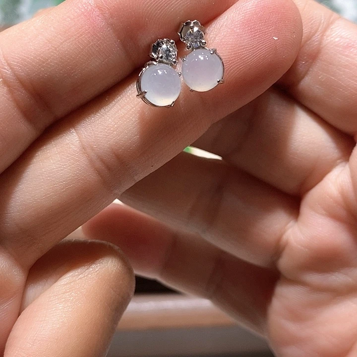 银S925镶嵌翡翠耳饰46号