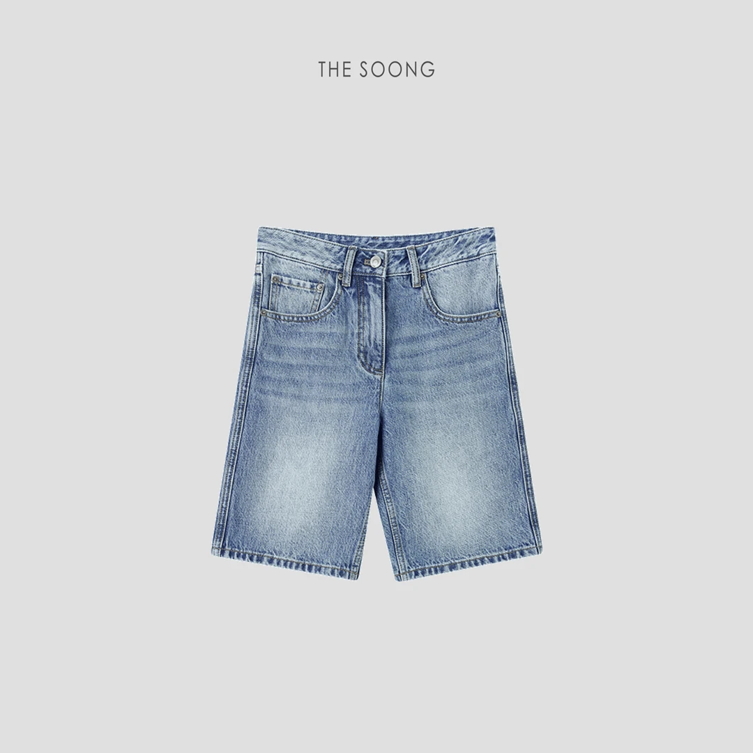 THESOONG|"Nîmes"经典纯棉水洗纹理感中腰牛仔短裤女HBNZ6501