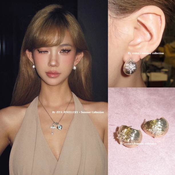 合金合成锆石耳饰 Galaxy Sweetie·星钻甜心～闪钻八芒星拉丝耳环