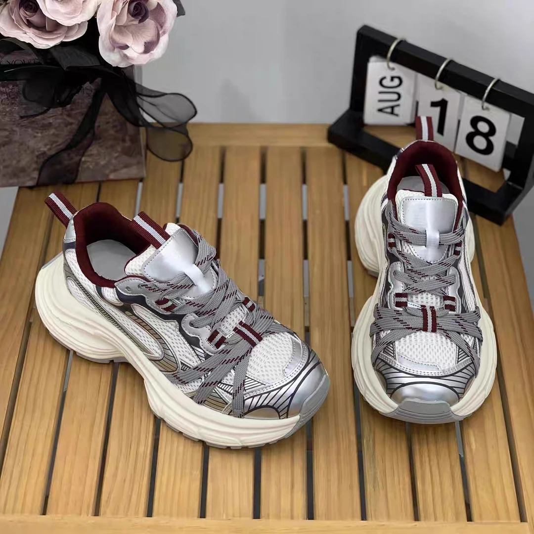 C7145 红色 擦色时尚圆头系带休闲运动鞋女士老爹鞋