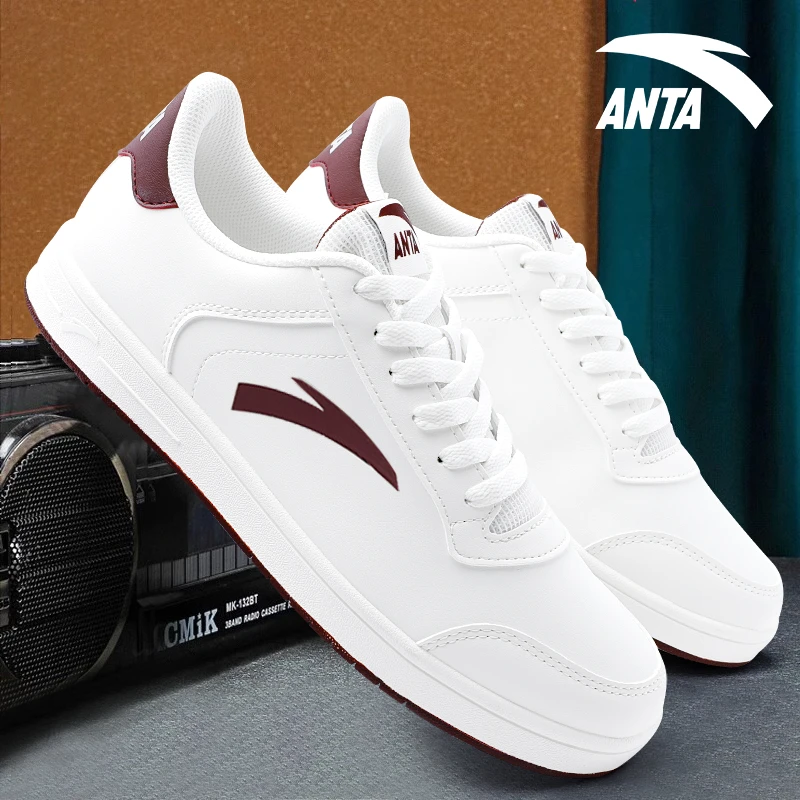 安踏板鞋男鞋低帮小白鞋冬季2025新款中国红皮面透气百搭运动鞋子