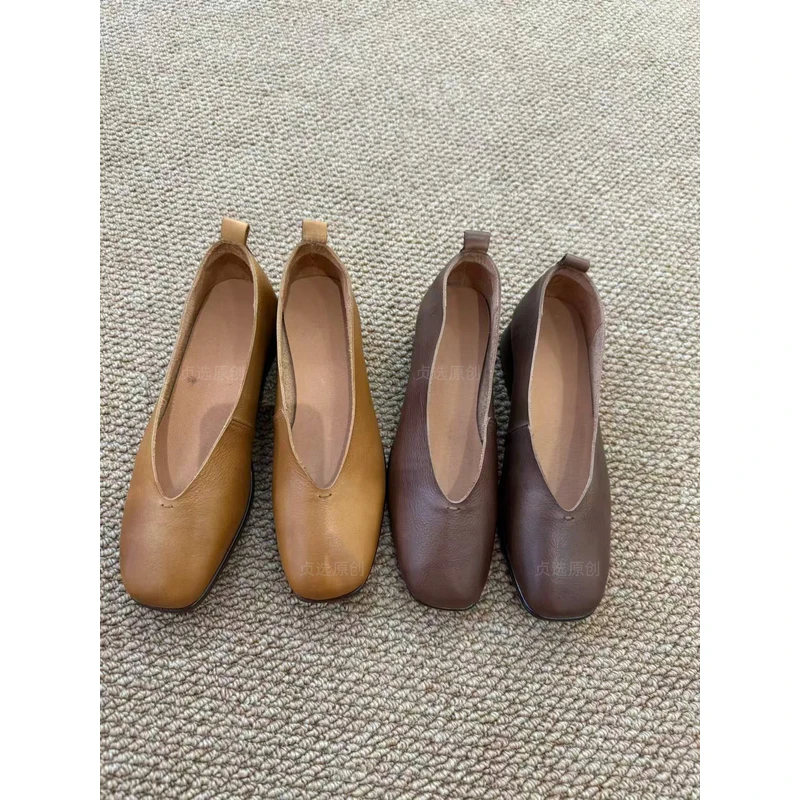 203-50-女士真皮复古圆头浅口软底夏季单鞋休闲舒适