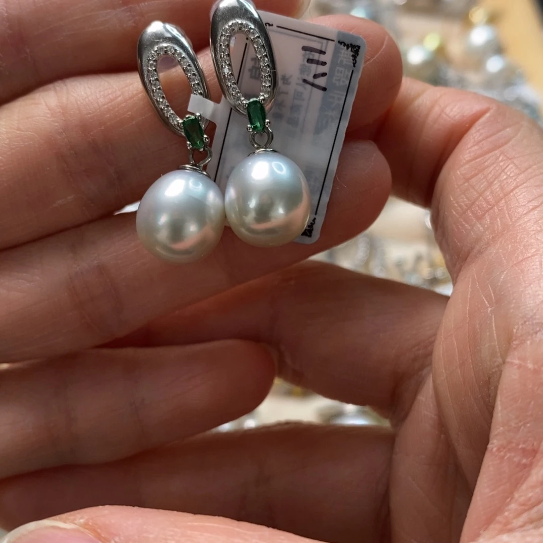 海水珍珠耳饰银S925镶嵌