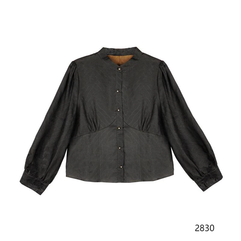 LN2025新款海浪纹黑色小重缎气质收腰显瘦长袖短外套 2830