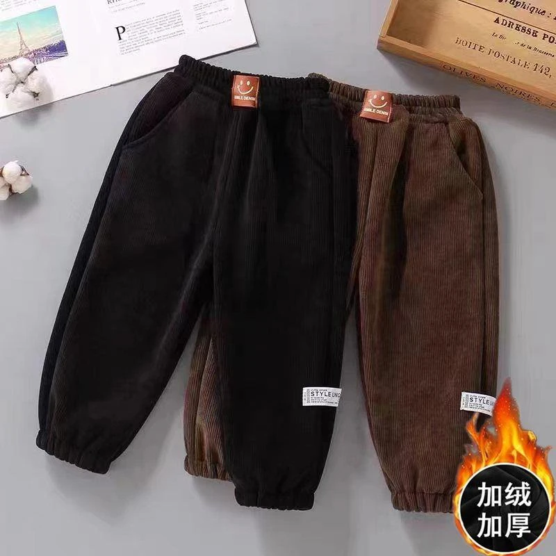 儿童春秋裤子新款加绒加厚男女童运动裤中大童洋气百搭灯芯绒长裤