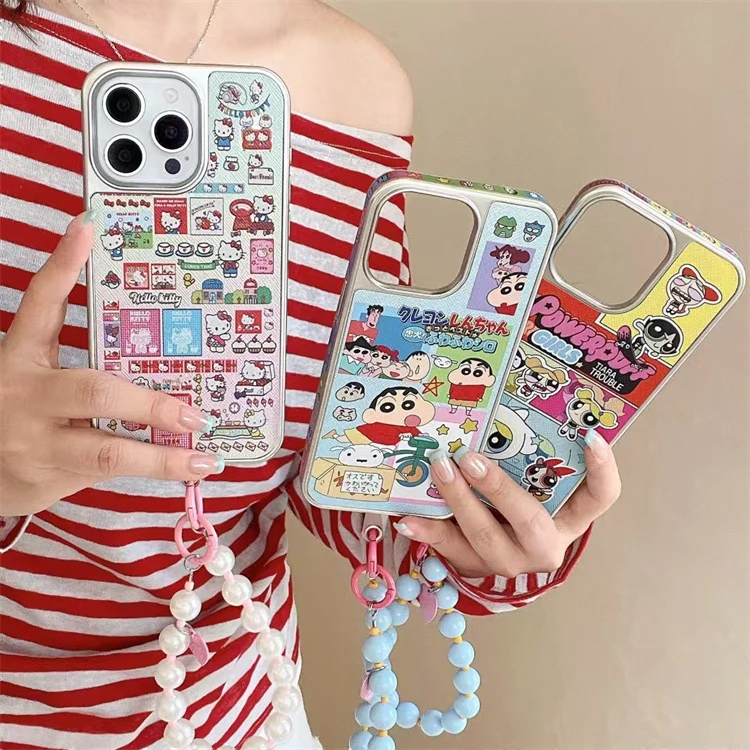 ins电镀滴胶蜡笔小新适用iPhone16pro手机壳15promax手链14pro女