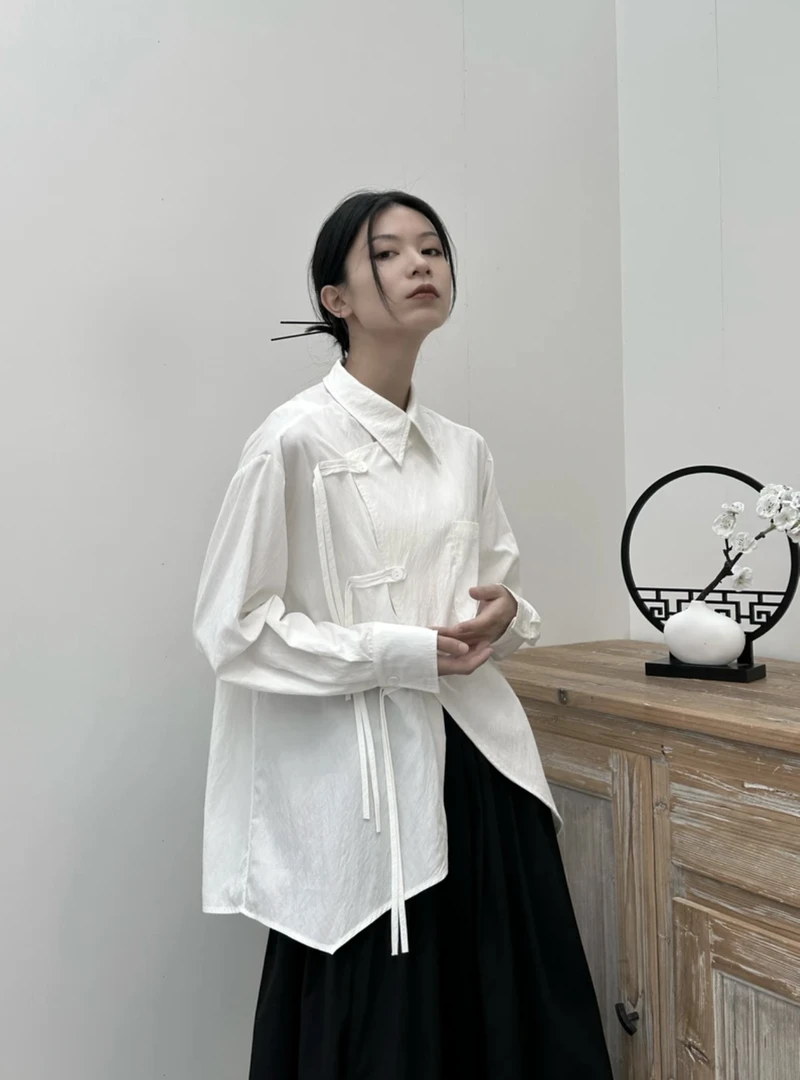 【不如野】春秋中式国风设计斜排扣肌理垂感宽松衬衣 衬衫长袖