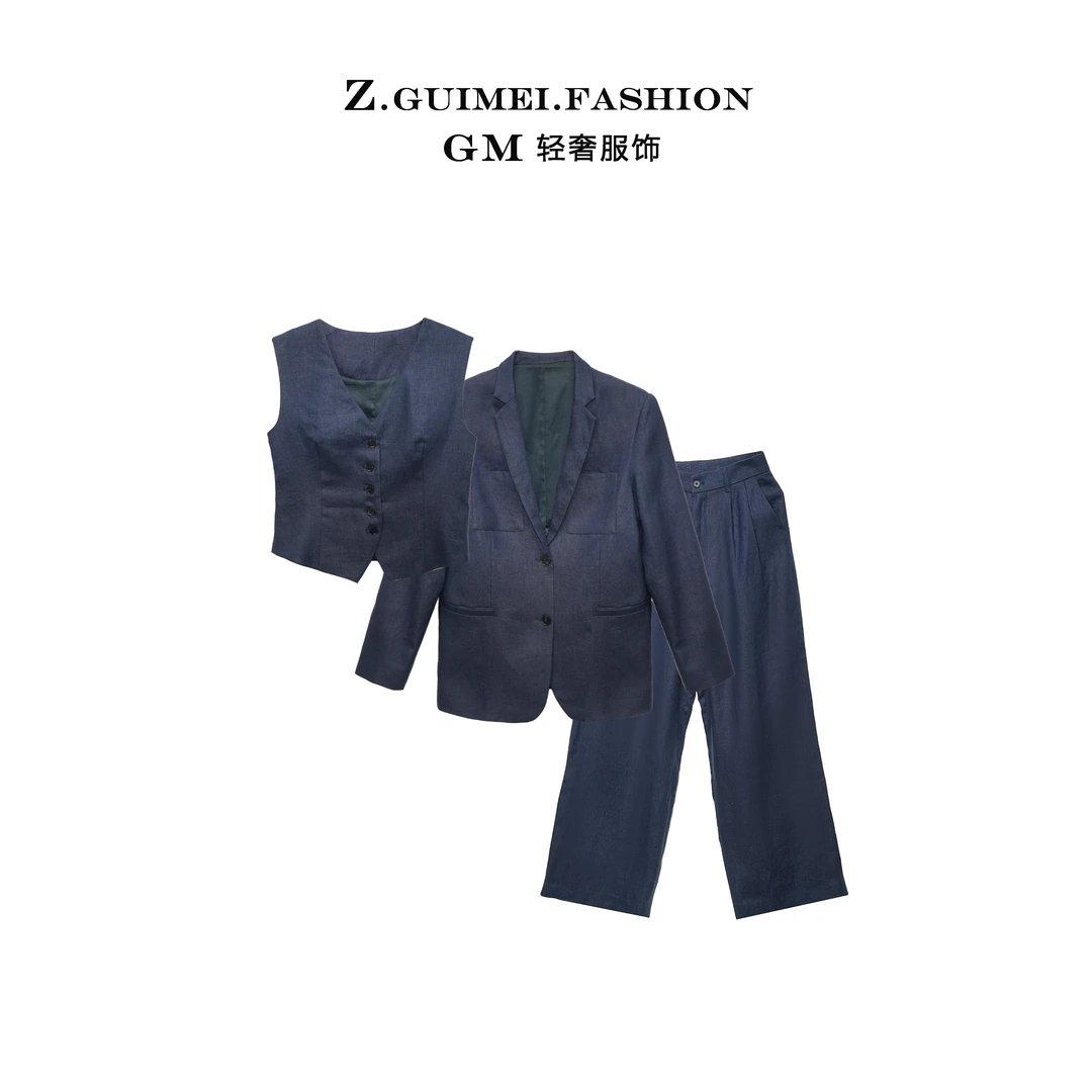 【肆姐高定】设计师款极简风四口袋两粒扣长裤套装XY1784