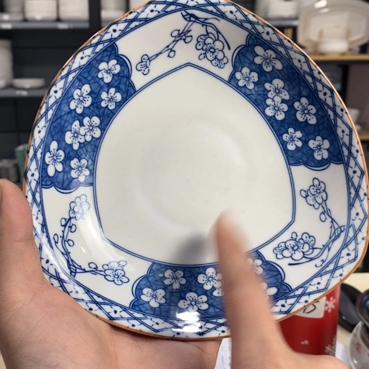 陶摆件85号6个装7寸元青花瓷三角盘一级品