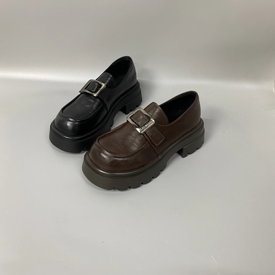 复古厚底乐福鞋软底轻便时尚百搭魔术贴休闲英伦风通勤皮鞋 16199