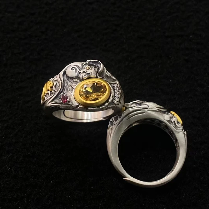 925银戒指 【藏玺·物与悟/缘】重工银饰镶嵌吐宝鼠戒指个性时尚指环