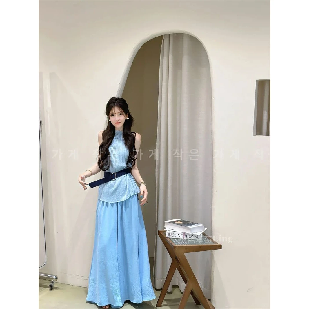 老钱风松弛感女装贵气K韩系气质高级感穿搭无袖压褶背心上衣女夏