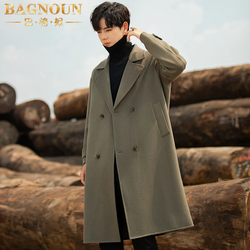 巴格奴纯羊毛毛呢大衣男士冬季新款时尚高端双面呢子中长款潮外套