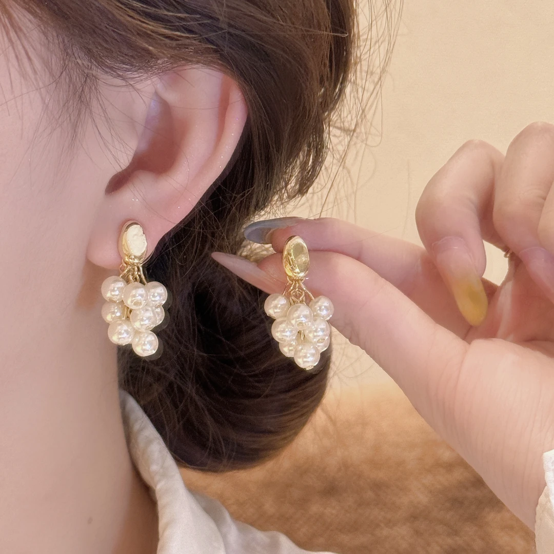【葡萄串】法式轻奢复古小众设计珠珠风耳环ES355