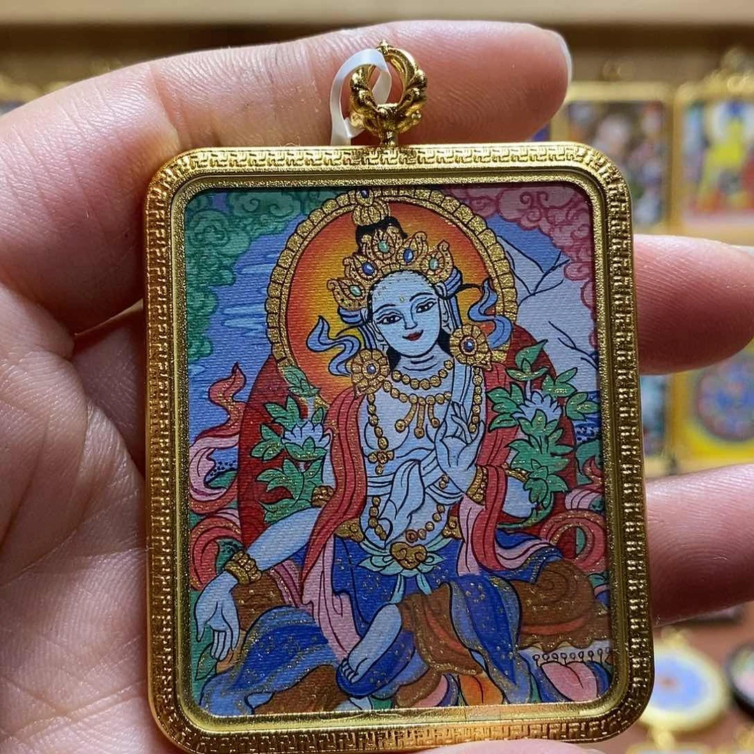 装裱画纯手绘绿度母唐卡