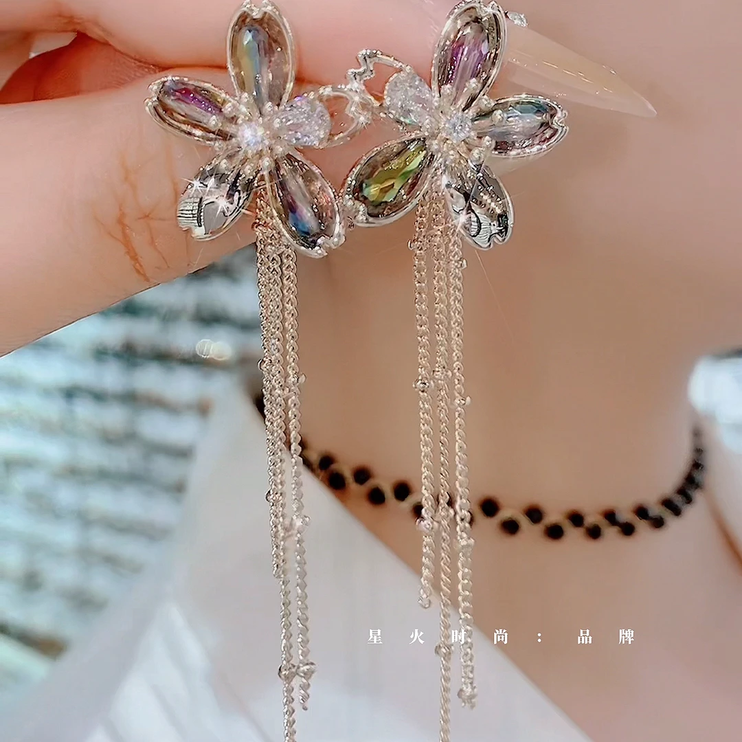 铜合金亚克力耳饰 轻奢-长款S925银针秋冬爆款时尚洋气高级耳环