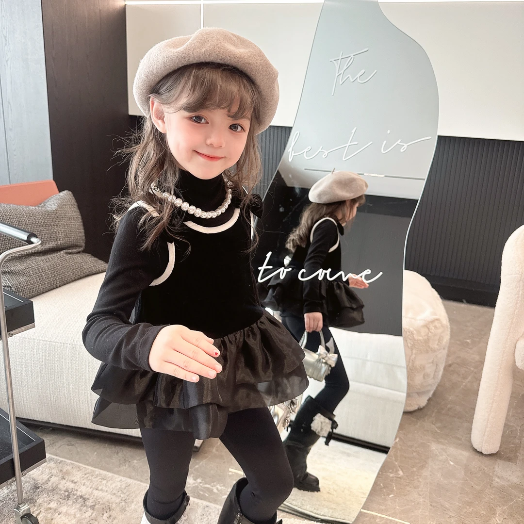 【馒头家】K【现货】真两件蓬蓬摆娃娃衫上衣女童冬季气质甜美韩版