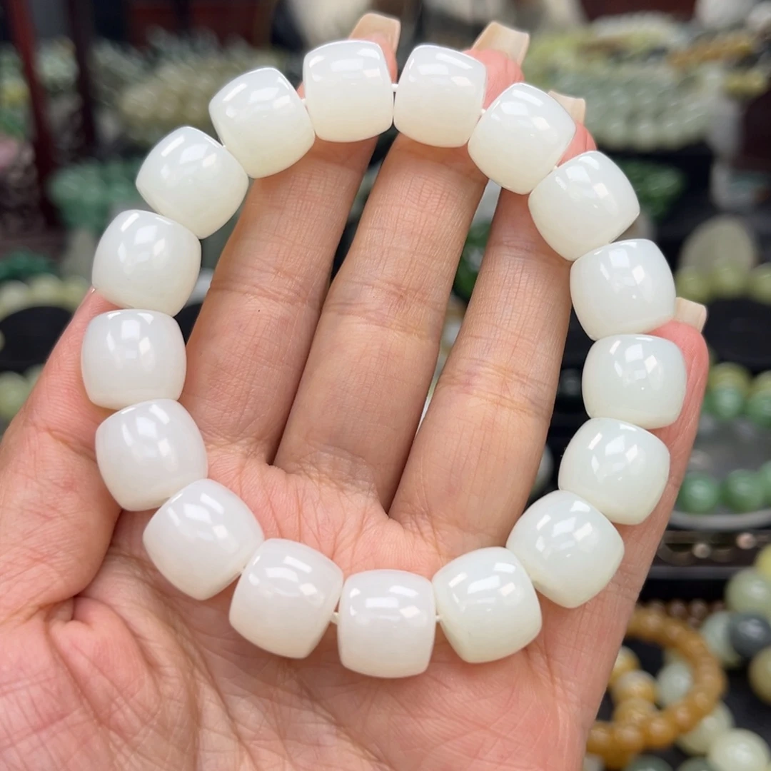 和田玉手串未镶嵌和田玉新疆天泰白玉卡14