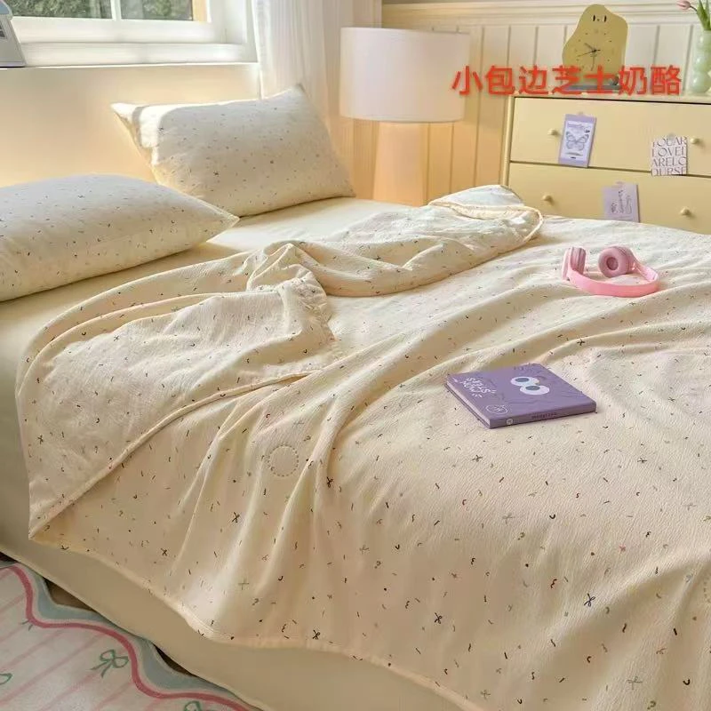 夏被床品套件夏季母婴级床品四件套双层纱全棉色织