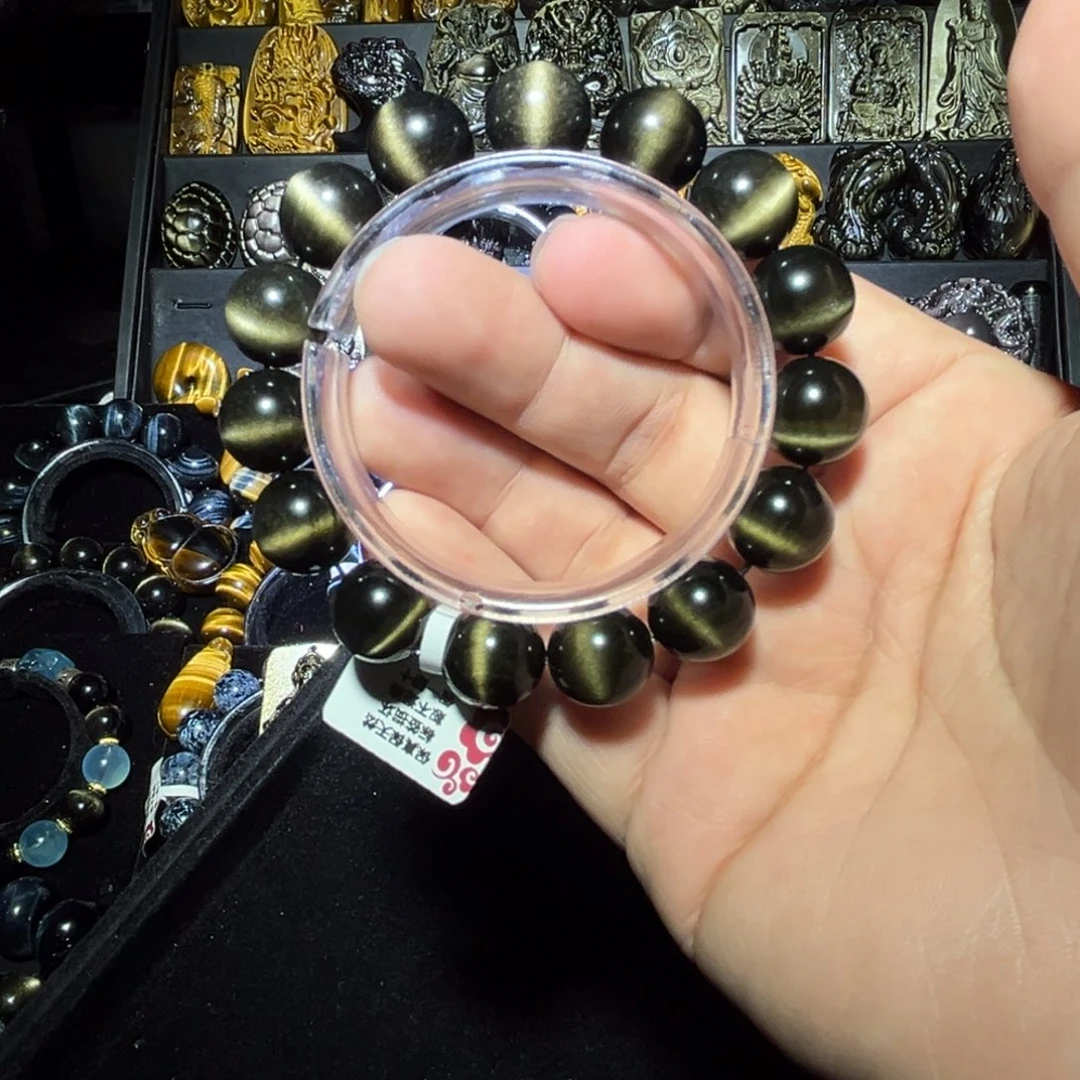 未镶嵌黑曜岩手链北****司天然金曜石一线金刚圈天花板14m