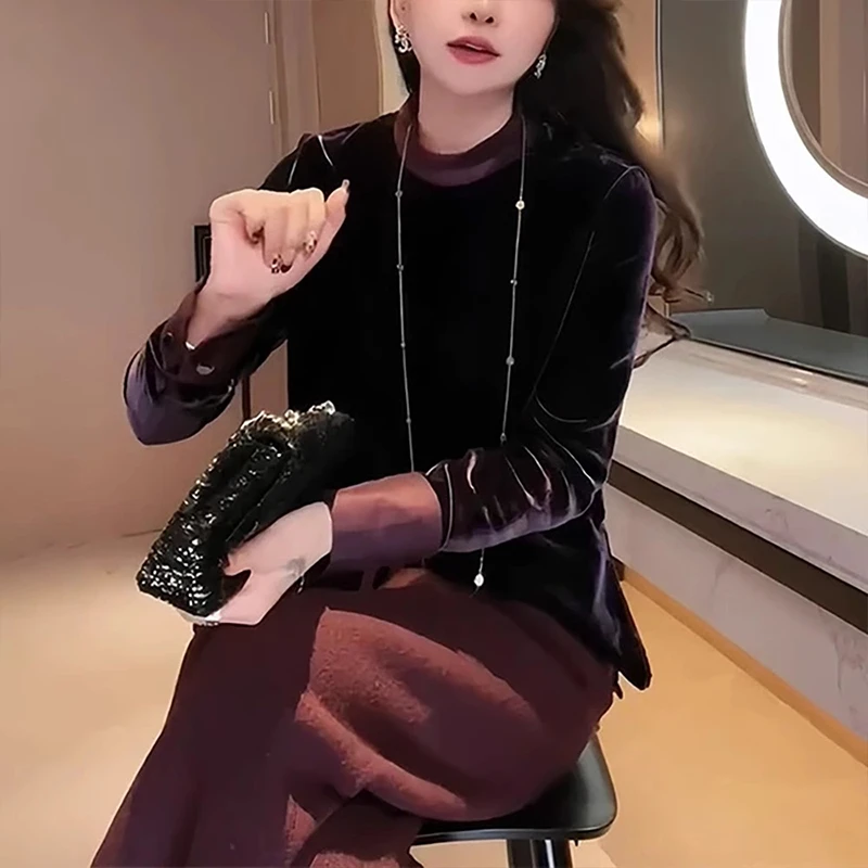 高端半高领丝绒打底衫女秋冬2025新款大码内搭高级感洋气减龄上衣