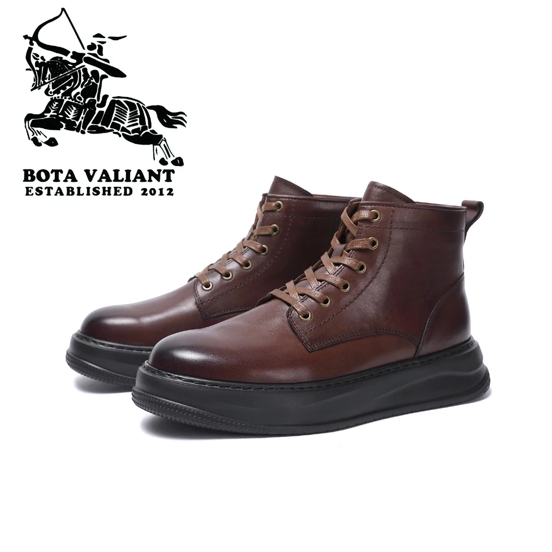 头层牛皮中帮男士秋冬时尚潮流真皮百搭马丁靴休闲