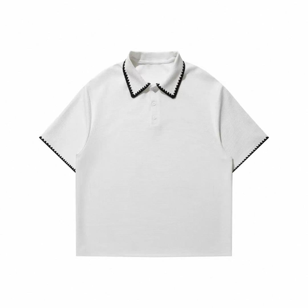 夏季手工缝纫少爷撞色凉感Polo衫短袖男女同款休闲百搭T恤-44