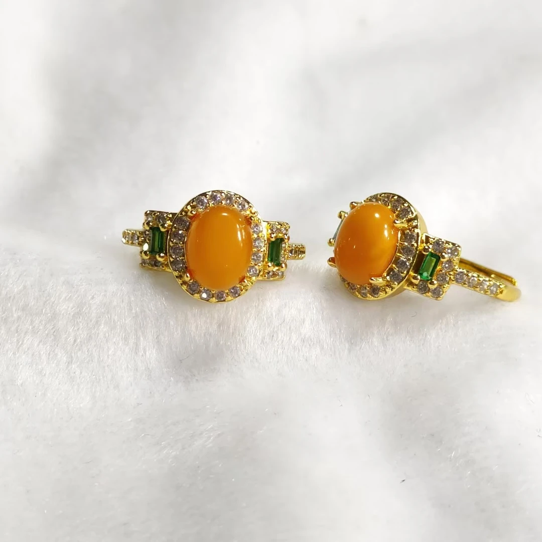 【康康严选】蜜蜡蛋面戒指X9【多样性发其一】约9-6-5mm