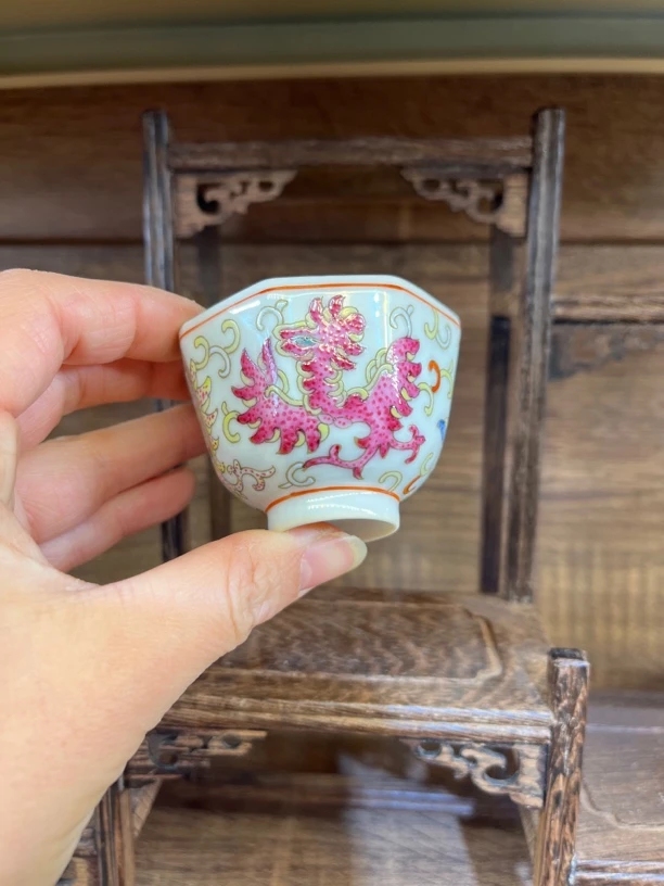 景德镇手绘粉彩凤纹珐琅彩主人杯缠枝八方杯陶瓷茶杯