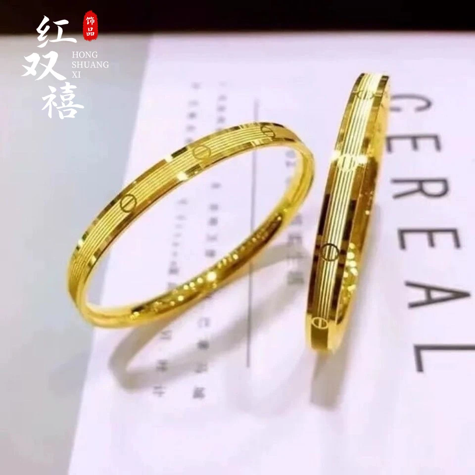 cnc时尚通勤手镯女铜镀金饰品车花小众设计闭口手环