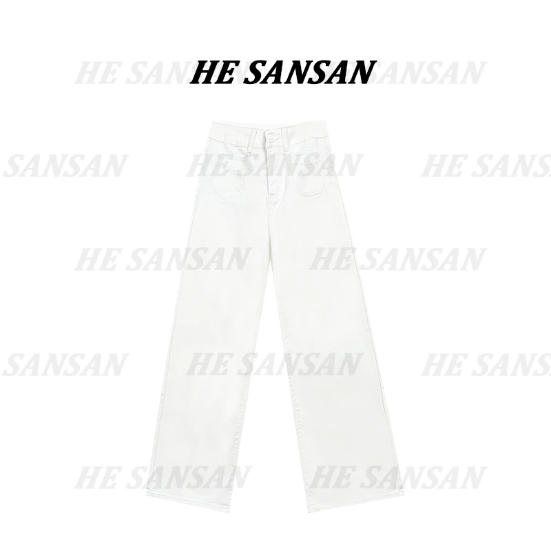 【SANSAN】白色轻奢休闲高腰直筒时尚牛仔裤长裤DY-2744