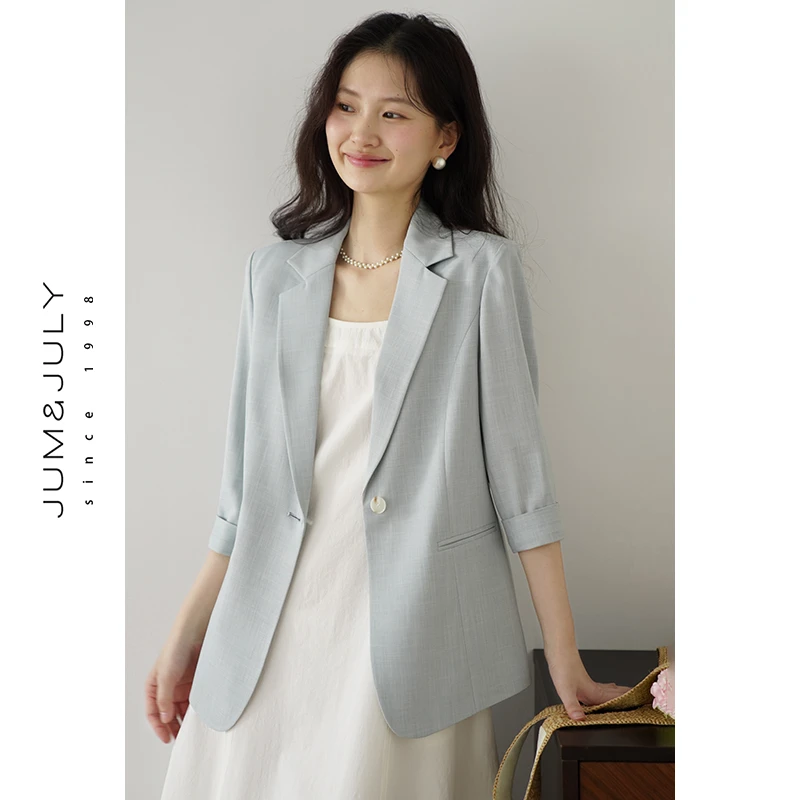 嘉茱莉七分袖西装外套女2025年夏季新款小个子西服一粒扣V1062