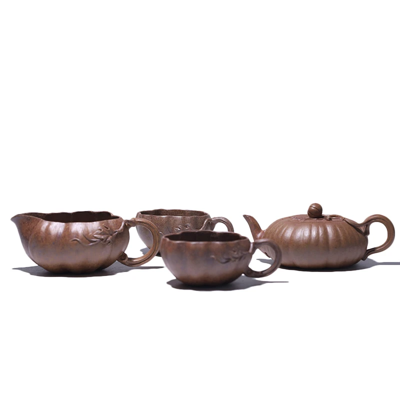 大吉羊柴烧 宜兴紫砂壶茶壶 原矿本山绿泥金瓜颂福130ml徐顺伟