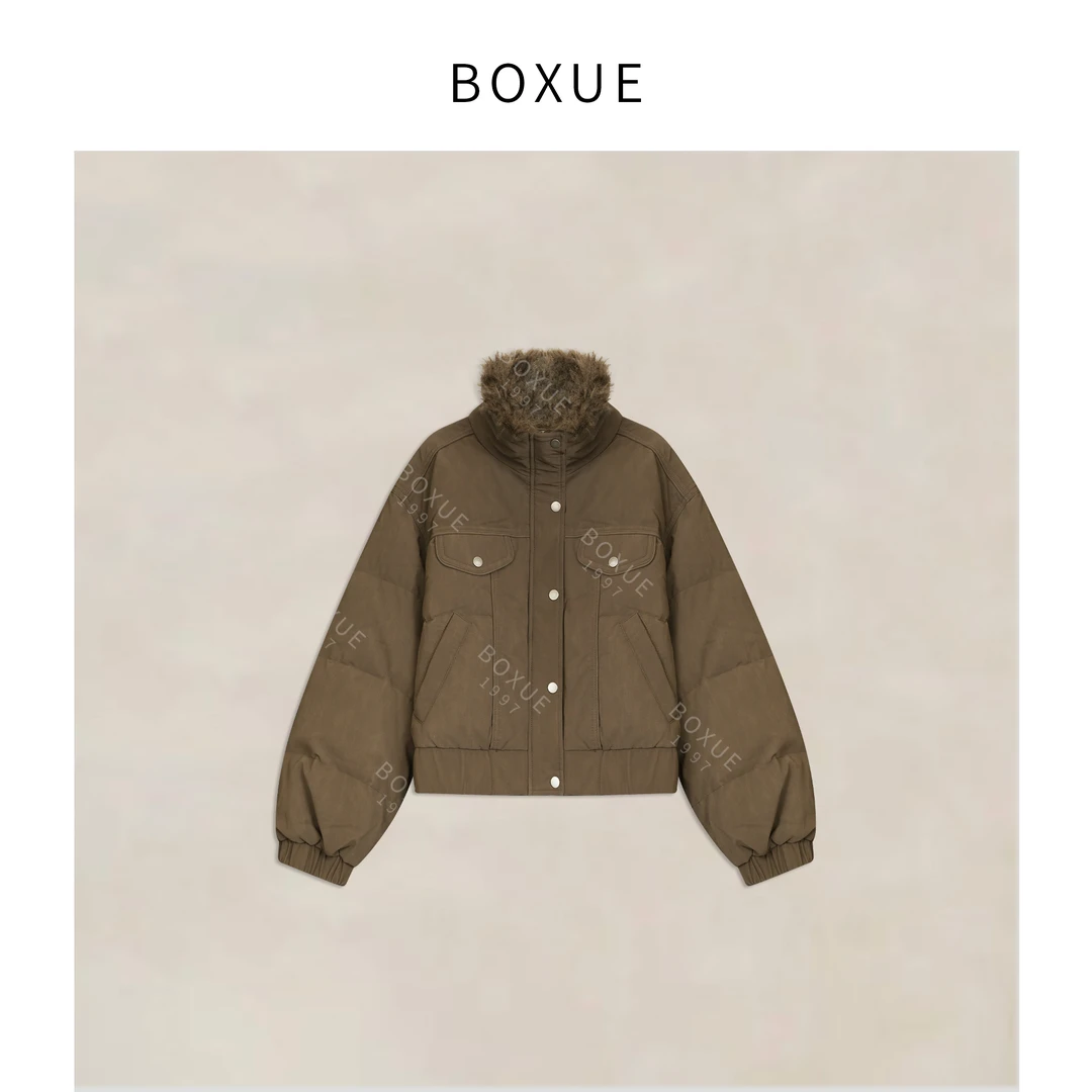 BOXUE“卡拉奇”2025秋冬拼接工装版型90白鸭绒羽绒服#251127YR7072