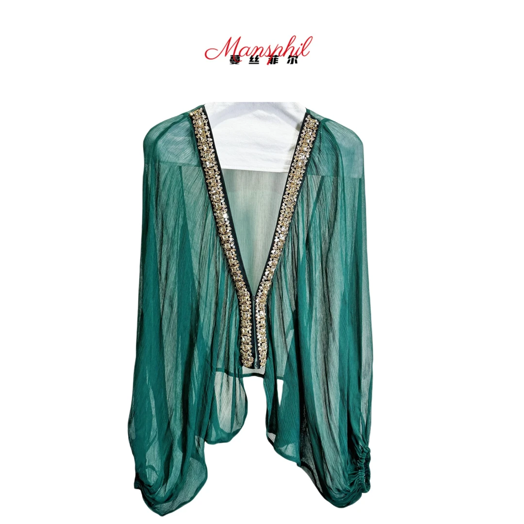 薄款宽松型钉珠短外套外套百搭外披夏季绿色女士外搭