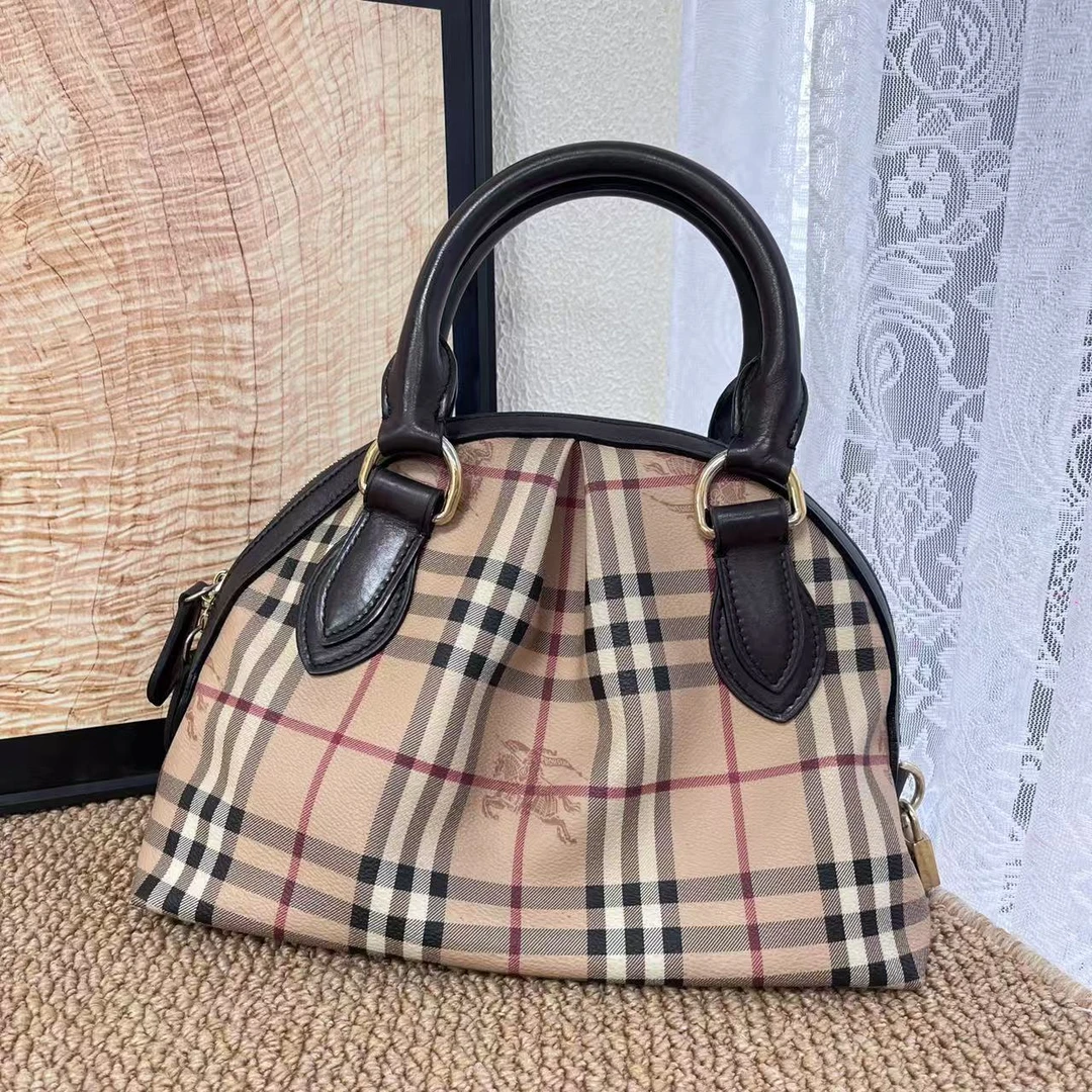 95新 BURBERRY/博柏利 XM/战马格纹手提饺子包/HD01616265