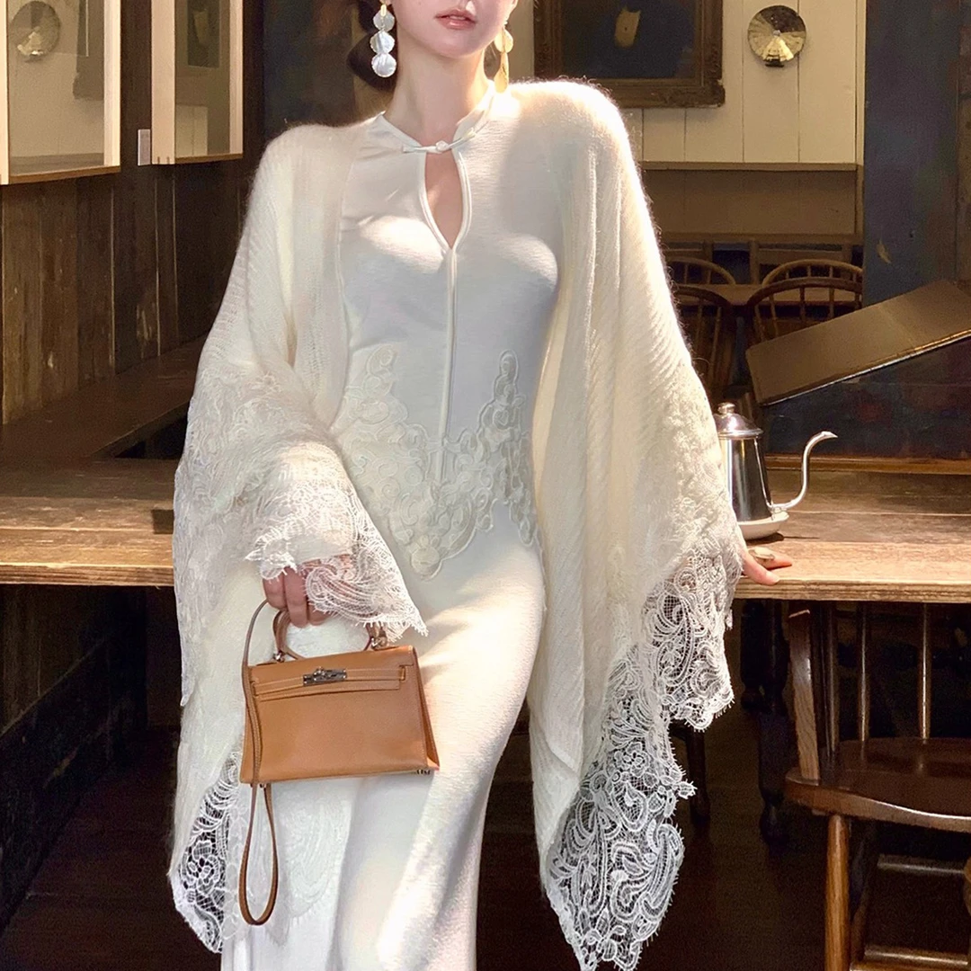 新款潮牌【瓷生花】新中式复古盘旗袍修身连衣裙搭软糯针织开衫