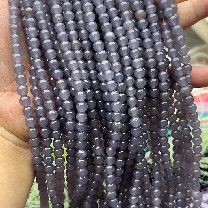 玛瑙/玉髓未镶嵌珠宝半成品2条6mm烟紫和田玉