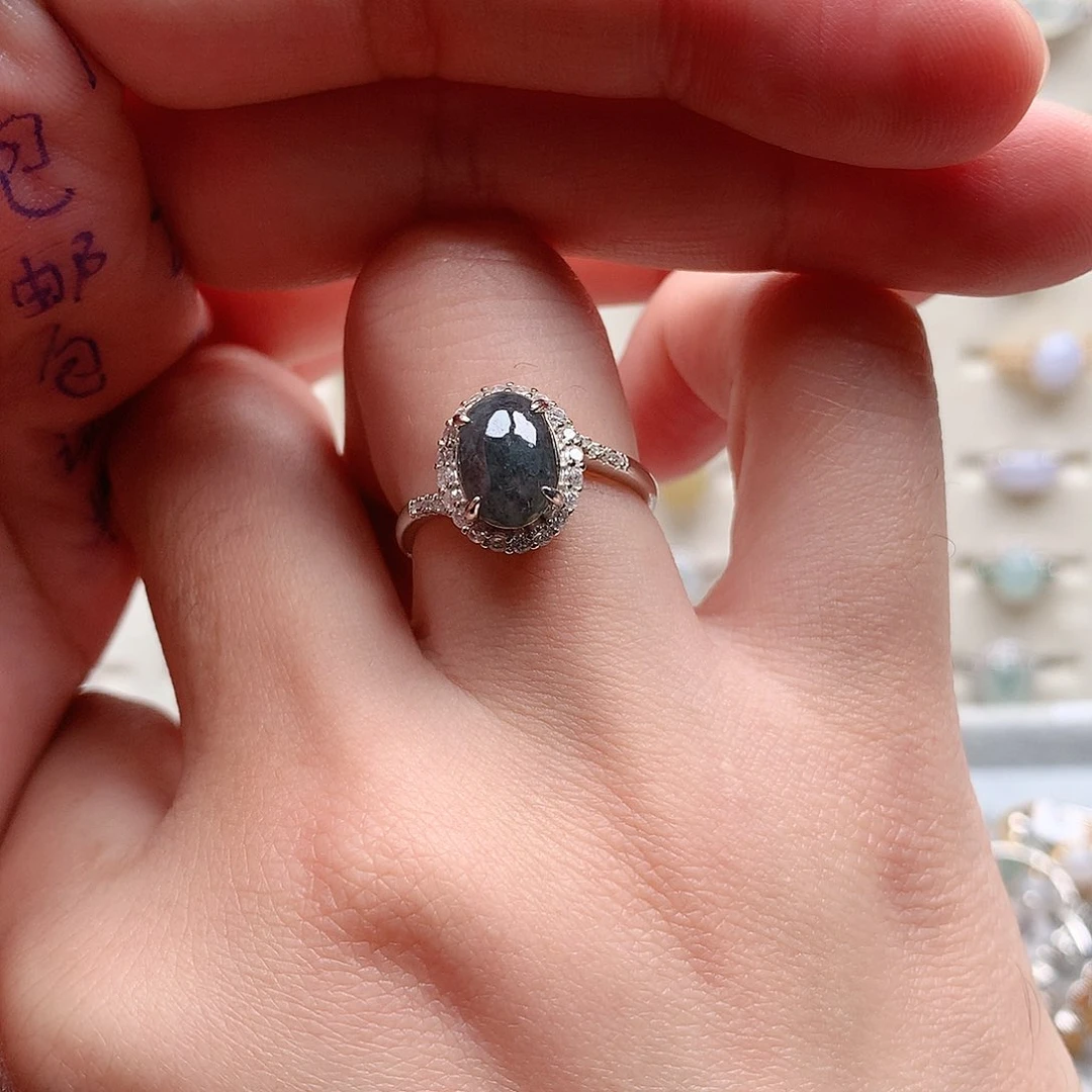 翡翠戒指银S925镶嵌0110