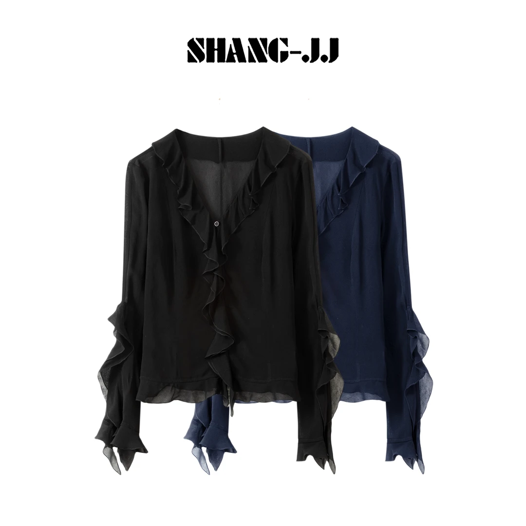 SHANG-JJ【怦然心动】25ss新品光滑时尚轻奢设计师飘逸上衣q134039p