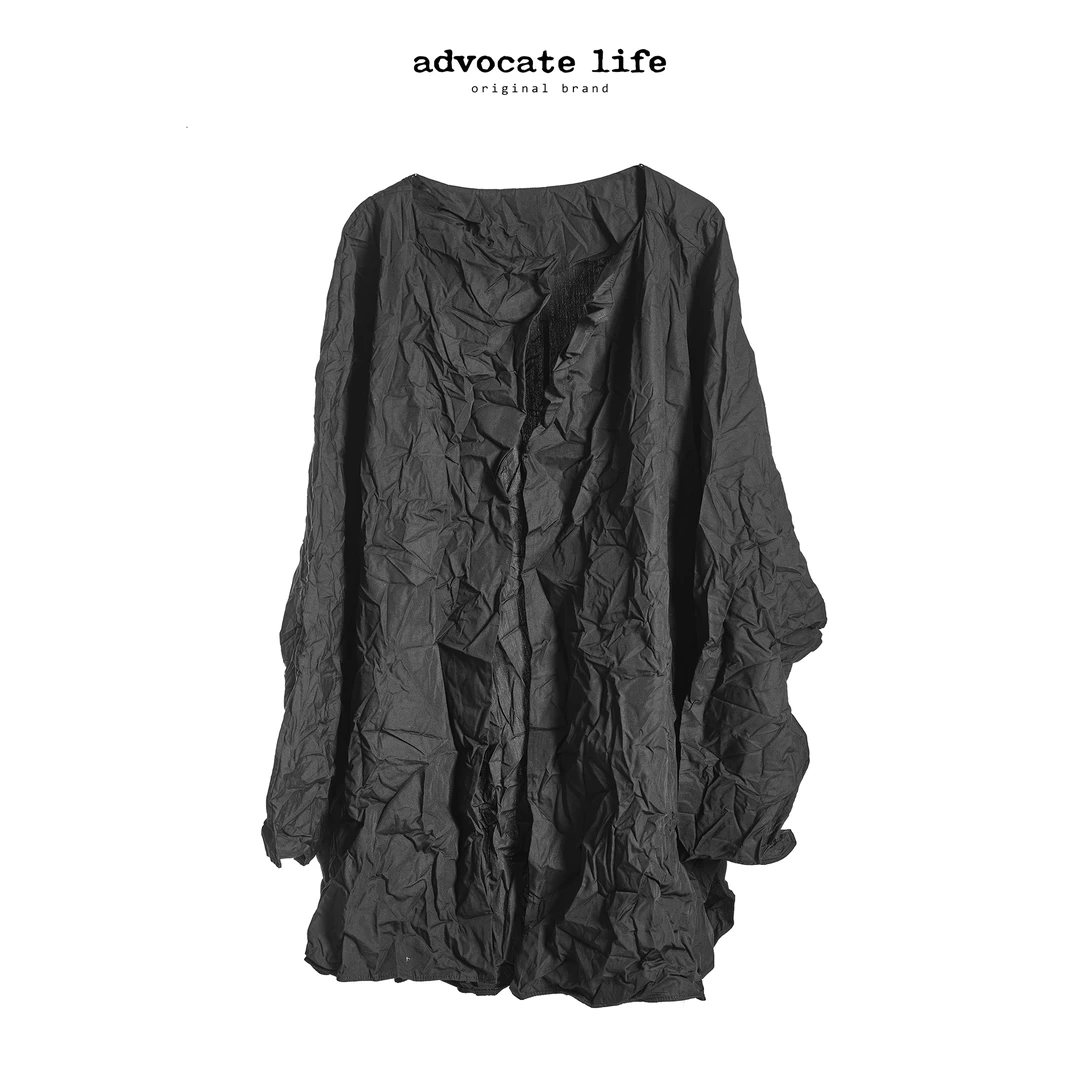 Advocatelife春季褶皱开衫外套女蕾丝气质时尚新中式黑色JQ171320