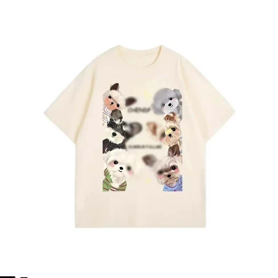 2025重磅夏季纯棉直喷宽松T恤圆领短袖显瘦男女同款-直喷组合