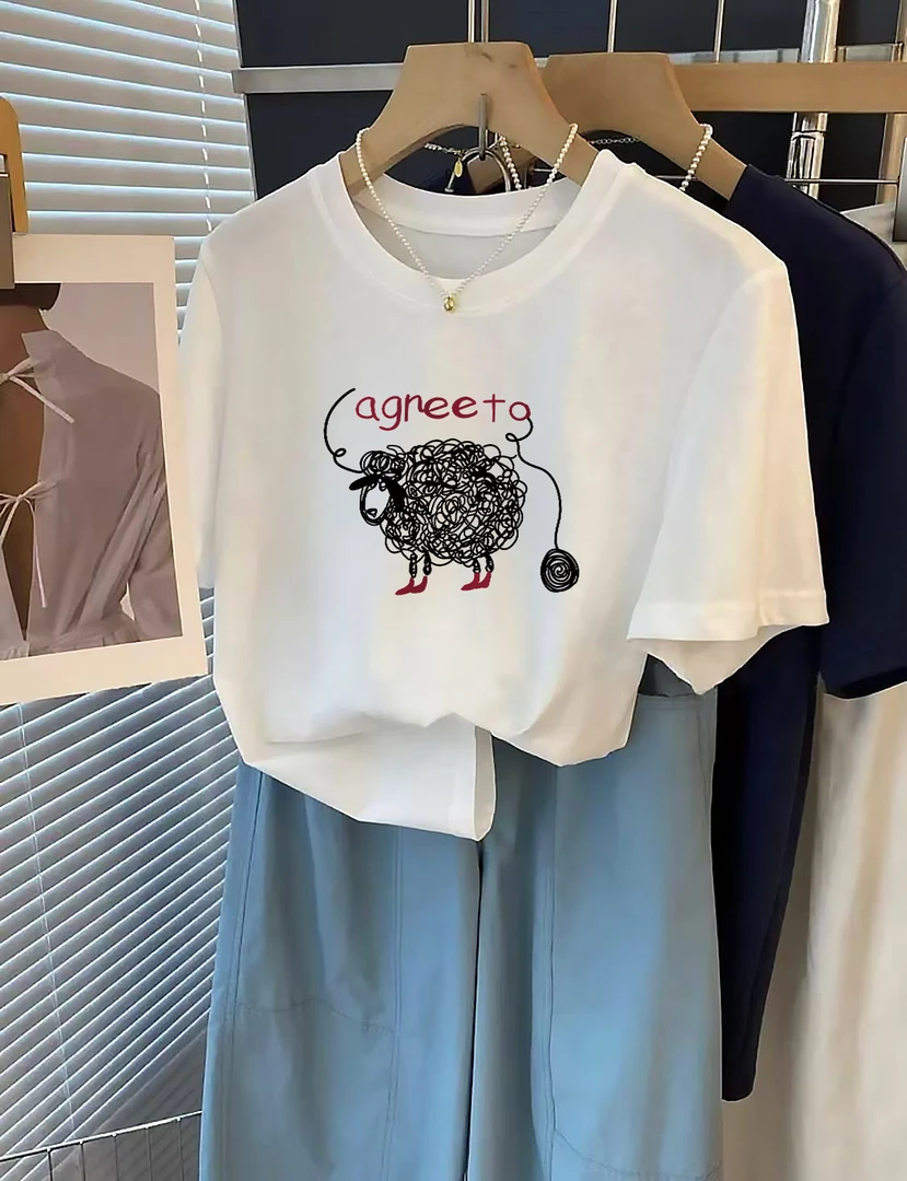 【大版】正肩短袖女T恤宽松圆领上衣