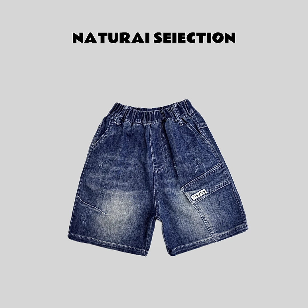 新款夏季儿童品牌棉质感透气吸汗分割牛仔短裤N98205