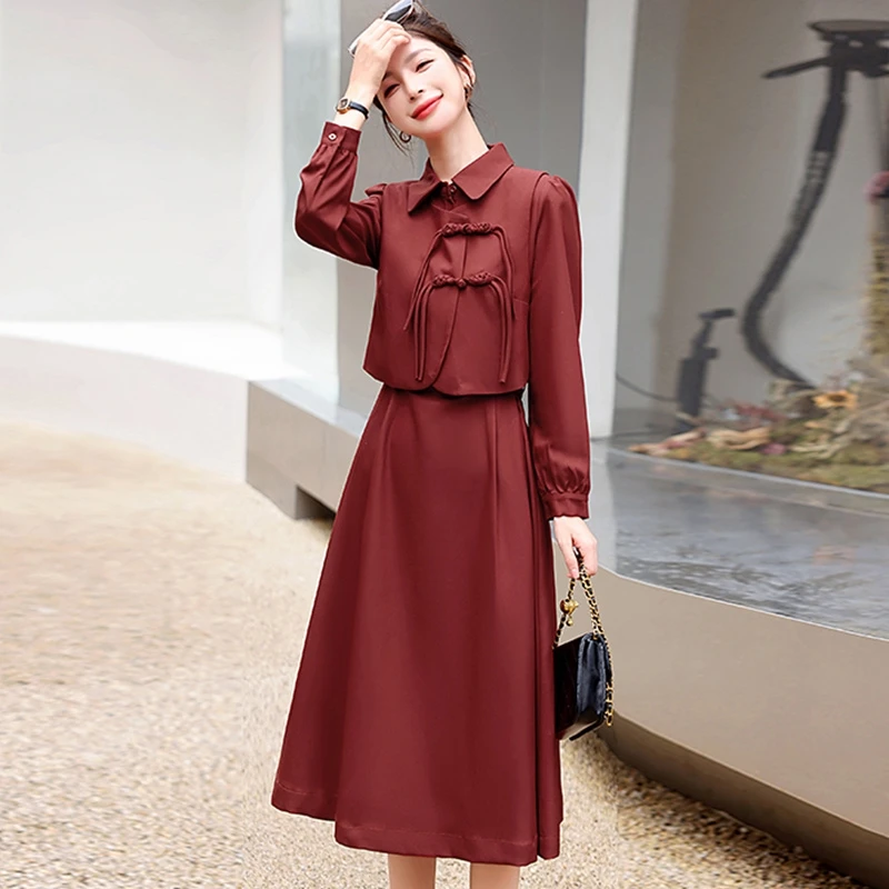 喜婆婆婚宴装改良旗袍连衣裙2025新款女春秋妈妈礼服时尚两件套装