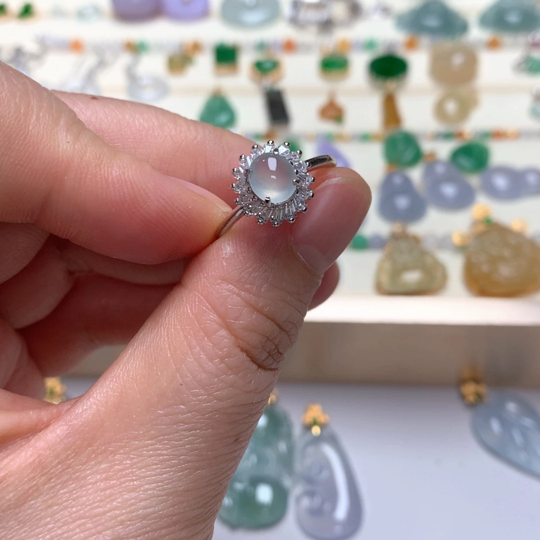 翡翠银S925镶嵌颈饰翡翠戒指