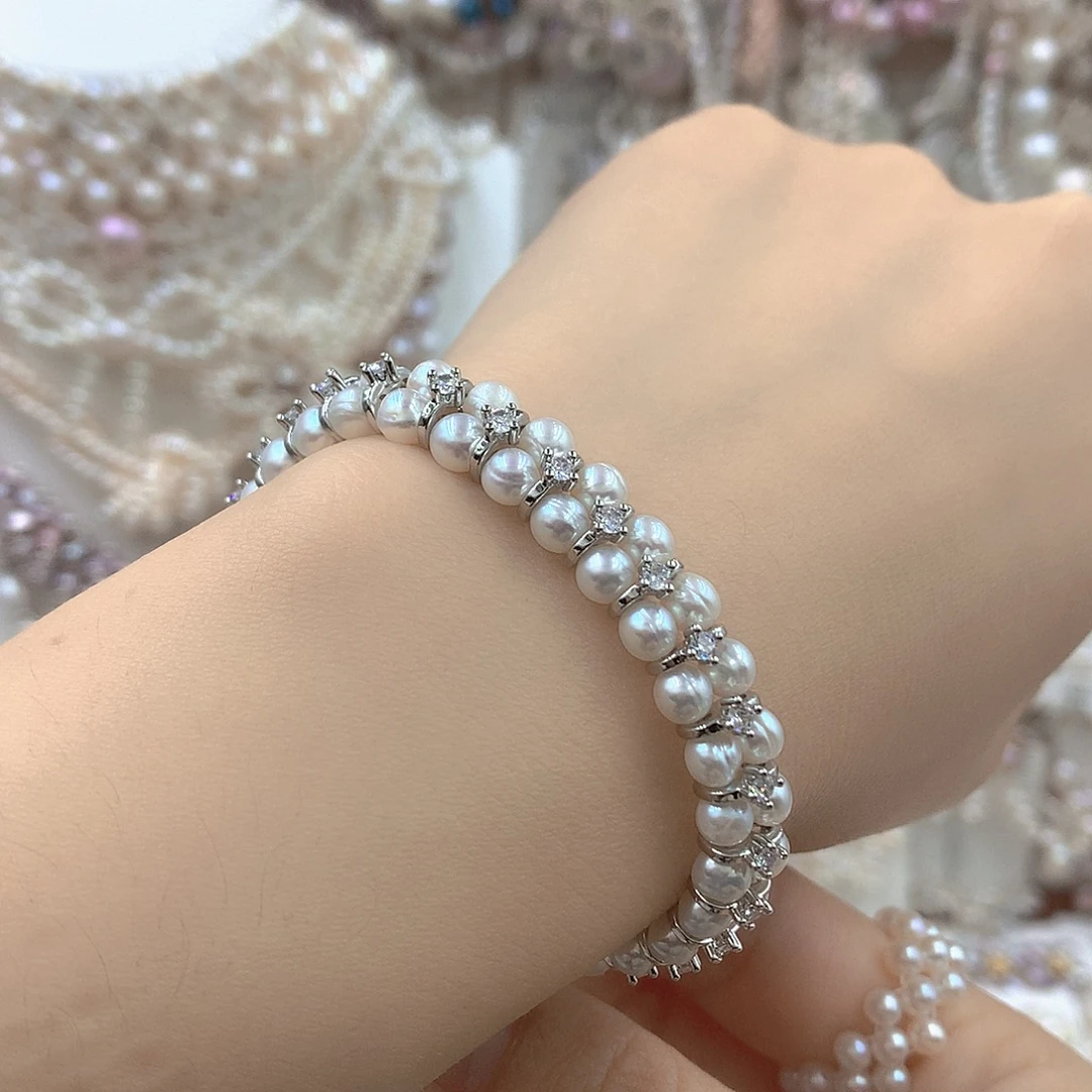 耳饰银S925镶嵌淡水珍珠